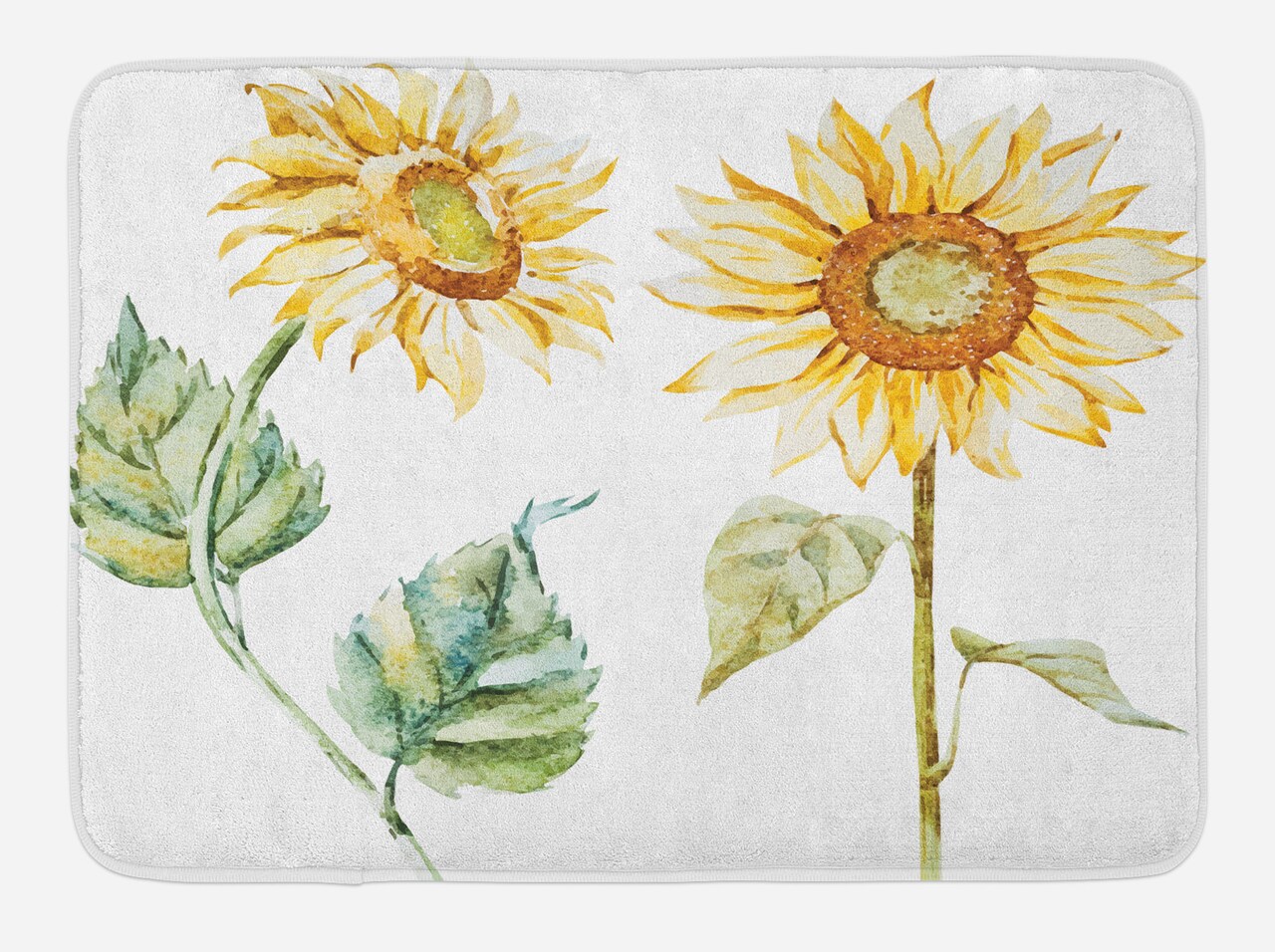 Ambesonne Watercolor Bath Mat, Alluring Sunflowers Summer Inspired Design Agriculture, Plush Bathroom Decor Mat with Non Slip Backing, 29.5" X 17.5", Yellow Green